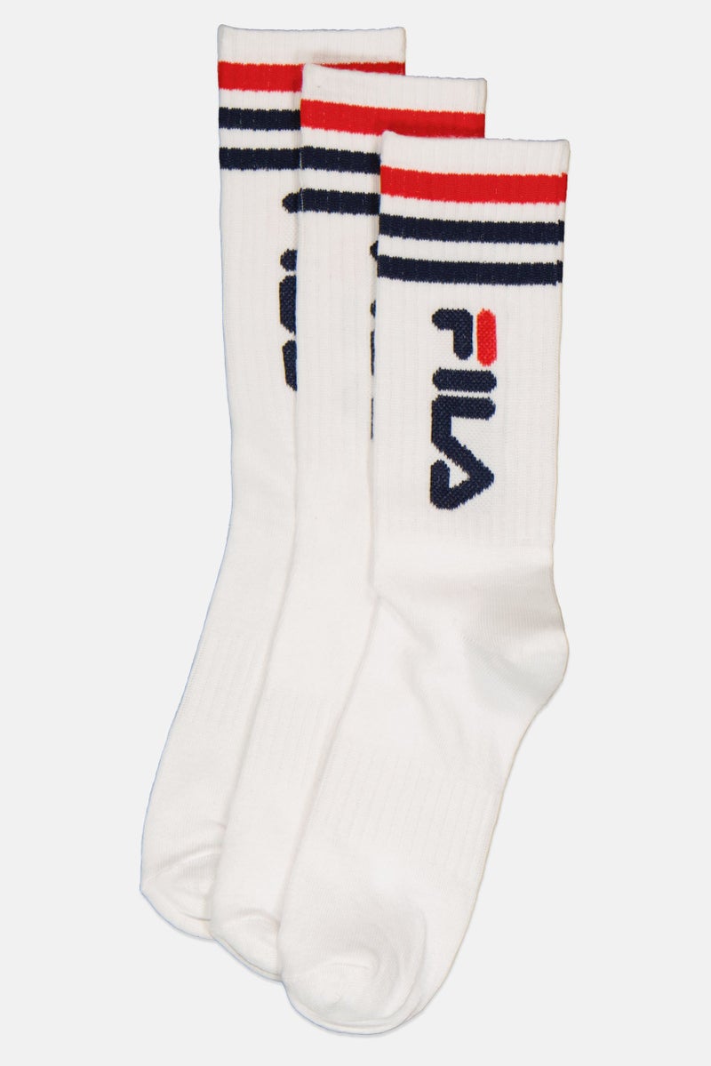 FILA Kids Boy 3 Pairs Brand Logo Crew Socks, White - Image 1
